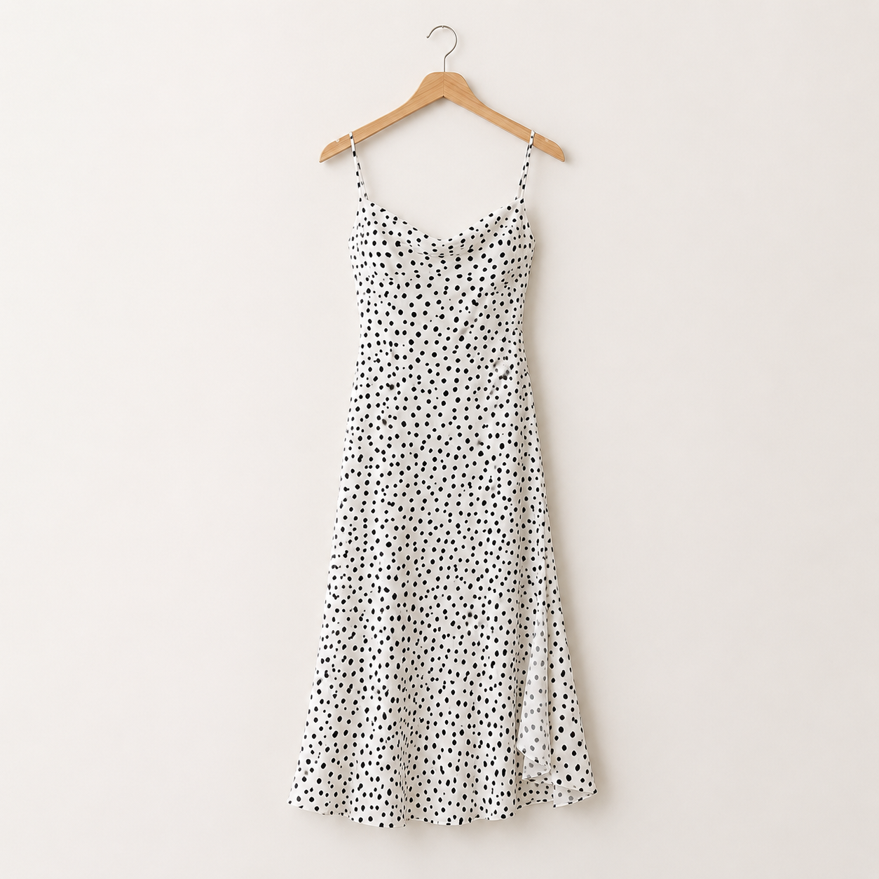 White Polka Dot Spaghetti Strap Midi Dress