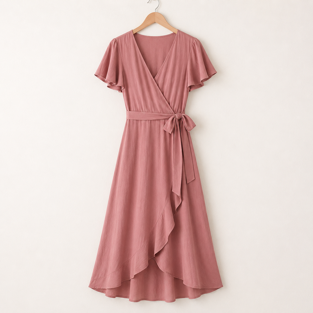 Dusty Rose Wrap Midi Dress