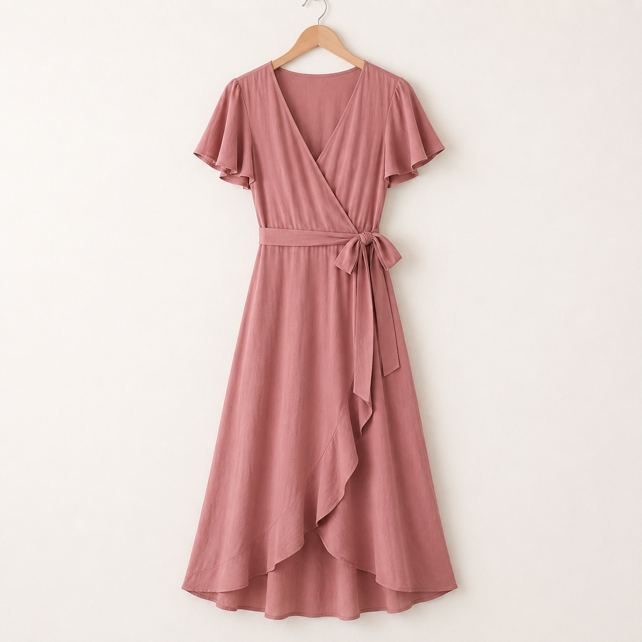 Dusty Rose Wrap Midi Dress