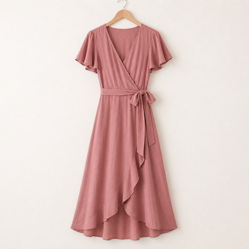 Dusty Rose Wrap Midi Dress