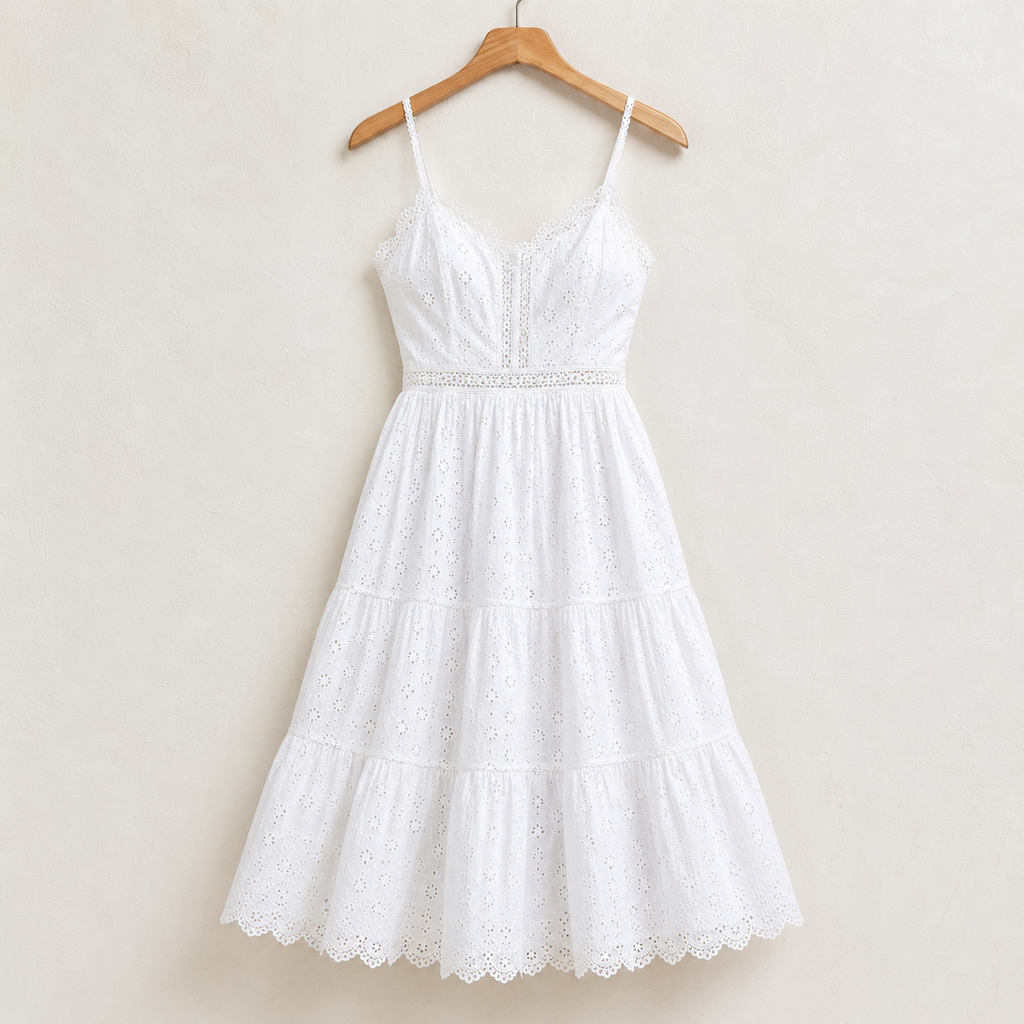 White Eyelet Lace Midi Sundress